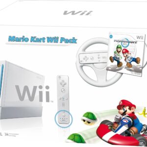 Nintendo Wii Console (White) with Mario Kart: Includes White Wii Wheel and Wii Remote