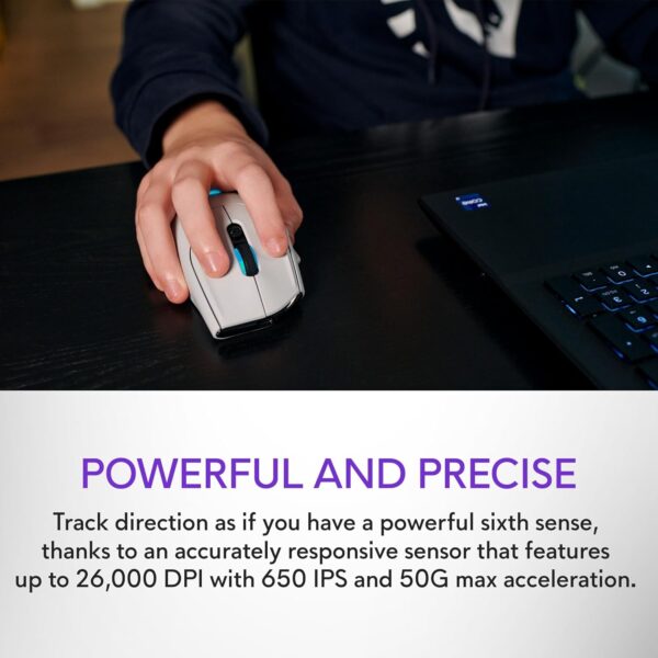 Alienware AW620M Wireless Gaming Mouse - 26,000 DPI, 140-Hour Battery Life, 7 Programmable Buttons, 16.8 million AlienFX RGB Lighting Right-Handed Design, USB-C - Lunar Light - Image 5