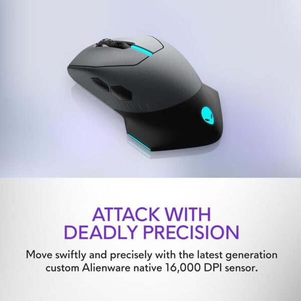 Alienware AW620M Wireless Gaming Mouse - 26,000 DPI, 140-Hour Battery Life, 7 Programmable Buttons, 16.8 million AlienFX RGB Lighting Right-Handed Design, USB-C - Lunar Light - Image 23