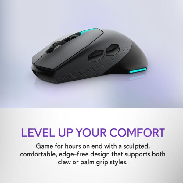 Alienware AW620M Wireless Gaming Mouse - 26,000 DPI, 140-Hour Battery Life, 7 Programmable Buttons, 16.8 million AlienFX RGB Lighting Right-Handed Design, USB-C - Lunar Light - Image 25