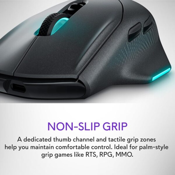 Alienware AW620M Wireless Gaming Mouse - 26,000 DPI, 140-Hour Battery Life, 7 Programmable Buttons, 16.8 million AlienFX RGB Lighting Right-Handed Design, USB-C - Lunar Light - Image 30