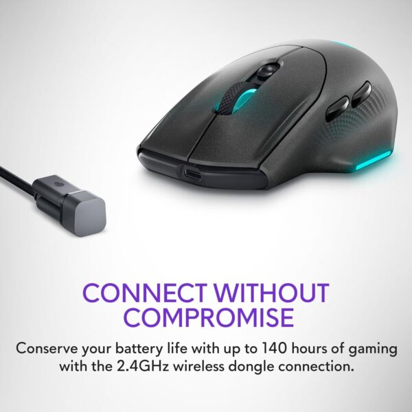 Alienware AW620M Wireless Gaming Mouse - 26,000 DPI, 140-Hour Battery Life, 7 Programmable Buttons, 16.8 million AlienFX RGB Lighting Right-Handed Design, USB-C - Lunar Light - Image 33
