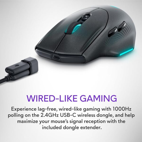 Alienware AW620M Wireless Gaming Mouse - 26,000 DPI, 140-Hour Battery Life, 7 Programmable Buttons, 16.8 million AlienFX RGB Lighting Right-Handed Design, USB-C - Lunar Light - Image 34