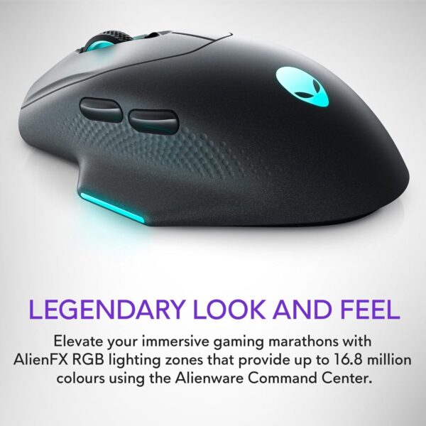 Alienware AW620M Wireless Gaming Mouse - 26,000 DPI, 140-Hour Battery Life, 7 Programmable Buttons, 16.8 million AlienFX RGB Lighting Right-Handed Design, USB-C - Lunar Light - Image 35