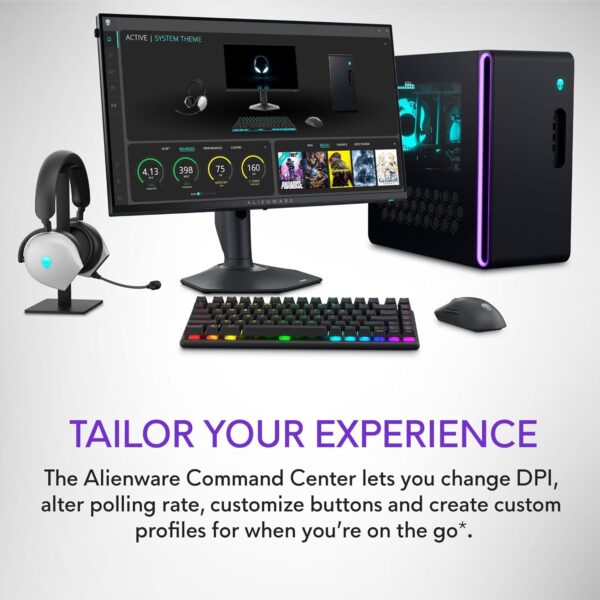 Alienware AW620M Wireless Gaming Mouse - 26,000 DPI, 140-Hour Battery Life, 7 Programmable Buttons, 16.8 million AlienFX RGB Lighting Right-Handed Design, USB-C - Lunar Light - Image 45