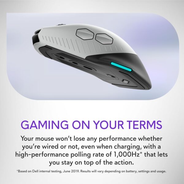 Alienware AW620M Wireless Gaming Mouse - 26,000 DPI, 140-Hour Battery Life, 7 Programmable Buttons, 16.8 million AlienFX RGB Lighting Right-Handed Design, USB-C - Lunar Light - Image 55