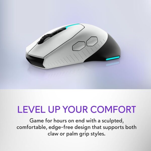 Alienware AW620M Wireless Gaming Mouse - 26,000 DPI, 140-Hour Battery Life, 7 Programmable Buttons, 16.8 million AlienFX RGB Lighting Right-Handed Design, USB-C - Lunar Light - Image 60