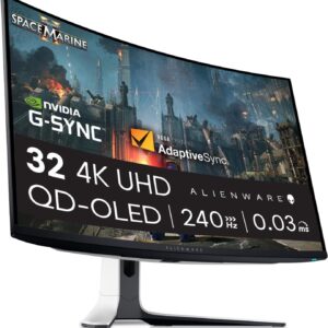 Alienware AW3225QF 32 Inch 4K UHD (3840x2160) 1700R Curved Gaming Monitor, 240Hz, QD OLED, 0.03ms, NVIDIA G-SYNC Compatible, HDR, Dolby Vision, USB-C, DisplayPort, 2x HDMI, 4x USB, 3 Year Warranty