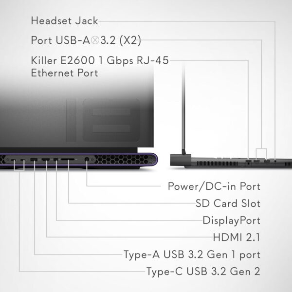 Alienware m18 R2 Gaming Laptop 18" QHD+ 165Hz display, Intel Core i9 14900HX, NVIDIA GeForce RTX 4070, 32GB RAM, 1TB SSD, Dark Metallic Moon, Per Key AlienFX RGB keyboard - UK - Image 9