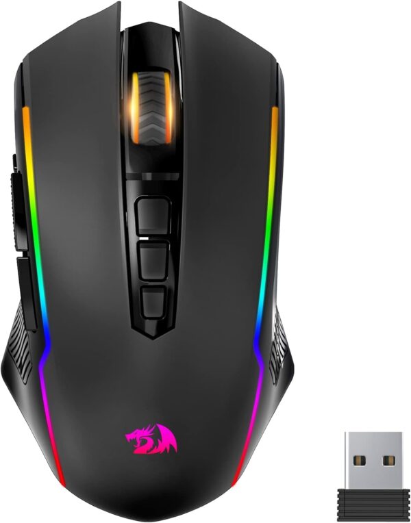 Redragon Gaming Mouse, Wireless Gaming Mouse with 9 Programmable Buttons, RGB Backlit, Rechargeable Wireless Mouse UP to 8000 DPI, Macro Edit, 70Hrs for Laptop, PC, Mac Gamer, Black M910-KS