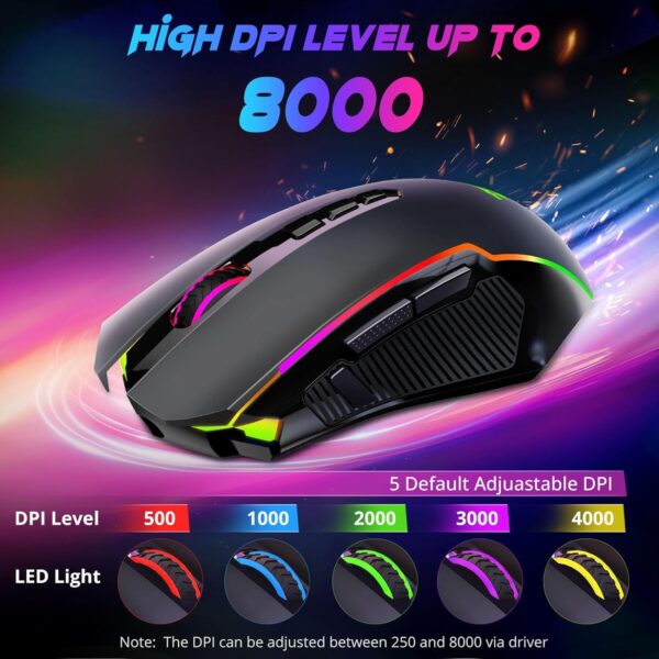 Redragon Gaming Mouse, Wireless Gaming Mouse with 9 Programmable Buttons, RGB Backlit, Rechargeable Wireless Mouse UP to 8000 DPI, Macro Edit, 70Hrs for Laptop, PC, Mac Gamer, Black M910-KS - Image 4