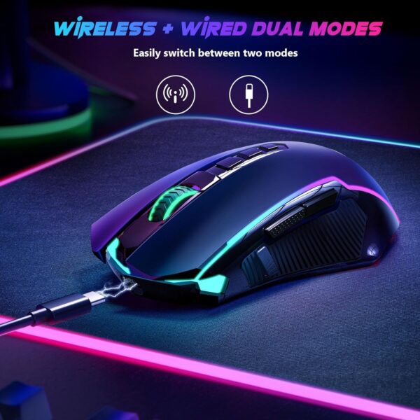 Redragon Gaming Mouse, Wireless Gaming Mouse with 9 Programmable Buttons, RGB Backlit, Rechargeable Wireless Mouse UP to 8000 DPI, Macro Edit, 70Hrs for Laptop, PC, Mac Gamer, Black M910-KS - Image 5