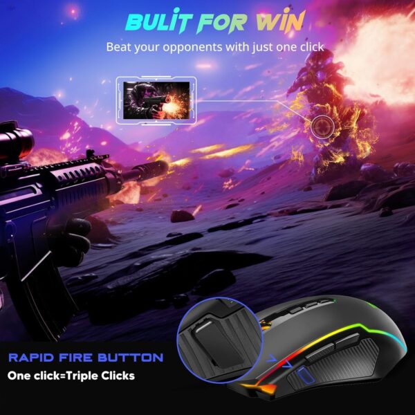 Redragon Gaming Mouse, Wireless Gaming Mouse with 9 Programmable Buttons, RGB Backlit, Rechargeable Wireless Mouse UP to 8000 DPI, Macro Edit, 70Hrs for Laptop, PC, Mac Gamer, Black M910-KS - Image 6