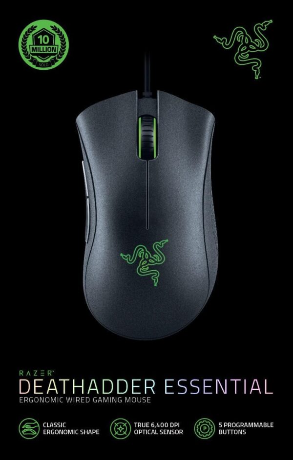 Razer DeathAdder Essential (2021) - Wired Gaming Mouse (Optical Sensor, 6400 DPI, 5 Programmable Buttons, Ergonomic Form Factor) Black - Image 7