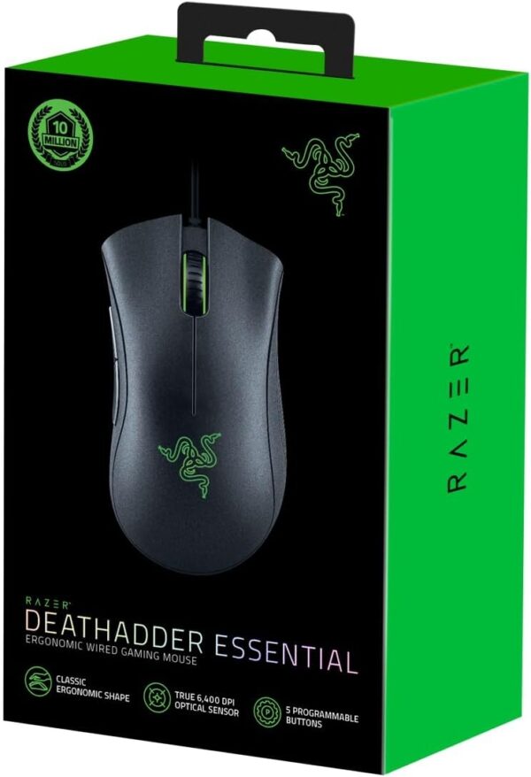 Razer DeathAdder Essential (2021) - Wired Gaming Mouse (Optical Sensor, 6400 DPI, 5 Programmable Buttons, Ergonomic Form Factor) Black - Image 8
