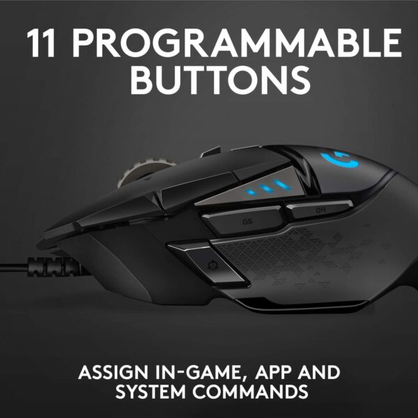 Logitech G G502 HERO High Performance Wired Gaming Mouse, HERO 25K Sensor, 25,600 DPI, RGB, Adjustable Weights, 11 Programmable Buttons, On-Board Memory, PC/Mac - Black - Image 5