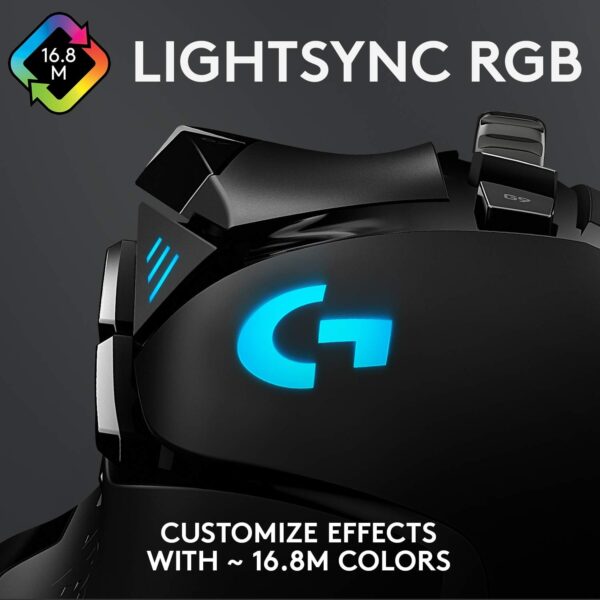 Logitech G G502 HERO High Performance Wired Gaming Mouse, HERO 25K Sensor, 25,600 DPI, RGB, Adjustable Weights, 11 Programmable Buttons, On-Board Memory, PC/Mac - Black - Image 7