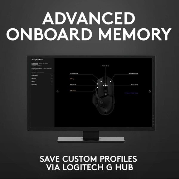 Logitech G G502 HERO High Performance Wired Gaming Mouse, HERO 25K Sensor, 25,600 DPI, RGB, Adjustable Weights, 11 Programmable Buttons, On-Board Memory, PC/Mac - Black - Image 8