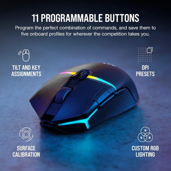 CORSAIR NIGHTSWORD RGB Wired Tunable FPS/MOBA Gaming Mouse – 18,000 DPI – 10 Programmable Buttons – Weight System – iCUE Compatible – PC, Mac, PS5, PS4, Xbox – Black - Image 6