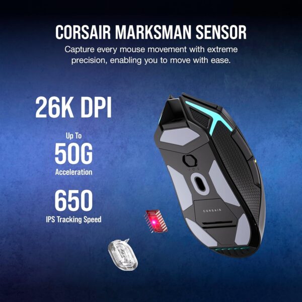 CORSAIR NIGHTSWORD RGB Wired Tunable FPS/MOBA Gaming Mouse – 18,000 DPI – 10 Programmable Buttons – Weight System – iCUE Compatible – PC, Mac, PS5, PS4, Xbox – Black - Image 7