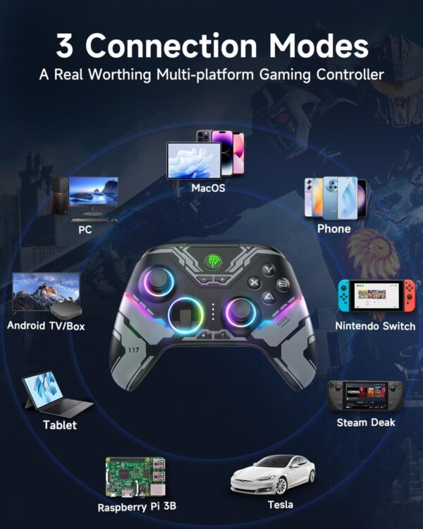 EasySMX X15 Wireless PC Controller with Hall Triggers, Hall Joysticks, Enhanced Bluetooth Game Controller,No Drift No Deadzone effect, Compatible with Windows PC, Android, Steam and Switch - Image 3