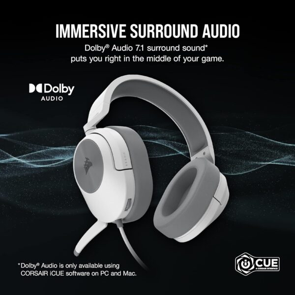 CORSAIR HS55 SURROUND Lightweight Multiplatform Wired Gaming Headset – Dolby 7.1 Surround Sound – iCUE Compatible – PC, Mac, PS5, PS4, Xbox, Nintendo Switch, Mobile – White - Image 3