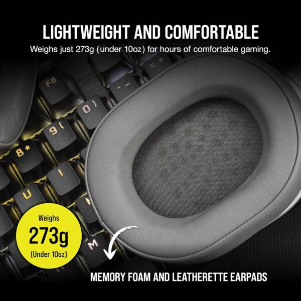CORSAIR HS55 SURROUND Lightweight Multiplatform Wired Gaming Headset – Dolby 7.1 Surround Sound – iCUE Compatible – PC, Mac, PS5, PS4, Xbox, Nintendo Switch, Mobile – White - Image 5