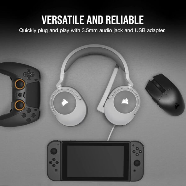 CORSAIR HS55 SURROUND Lightweight Multiplatform Wired Gaming Headset – Dolby 7.1 Surround Sound – iCUE Compatible – PC, Mac, PS5, PS4, Xbox, Nintendo Switch, Mobile – White - Image 6