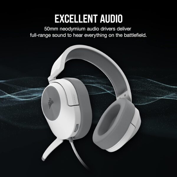CORSAIR HS55 SURROUND Lightweight Multiplatform Wired Gaming Headset – Dolby 7.1 Surround Sound – iCUE Compatible – PC, Mac, PS5, PS4, Xbox, Nintendo Switch, Mobile – White - Image 10