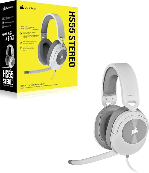 CORSAIR HS55 SURROUND Lightweight Multiplatform Wired Gaming Headset – Dolby 7.1 Surround Sound – iCUE Compatible – PC, Mac, PS5, PS4, Xbox, Nintendo Switch, Mobile – White - Image 15