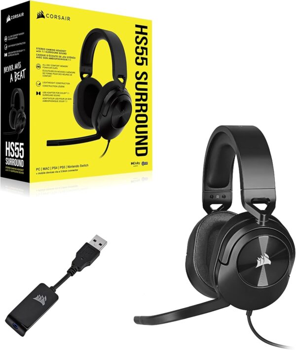 CORSAIR HS55 SURROUND Lightweight Multiplatform Wired Gaming Headset – Dolby 7.1 Surround Sound – iCUE Compatible – PC, Mac, PS5, PS4, Xbox, Nintendo Switch, Mobile – White - Image 47