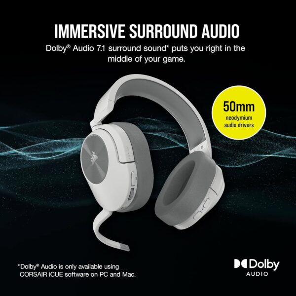 CORSAIR HS55 SURROUND Lightweight Multiplatform Wired Gaming Headset – Dolby 7.1 Surround Sound – iCUE Compatible – PC, Mac, PS5, PS4, Xbox, Nintendo Switch, Mobile – White - Image 50