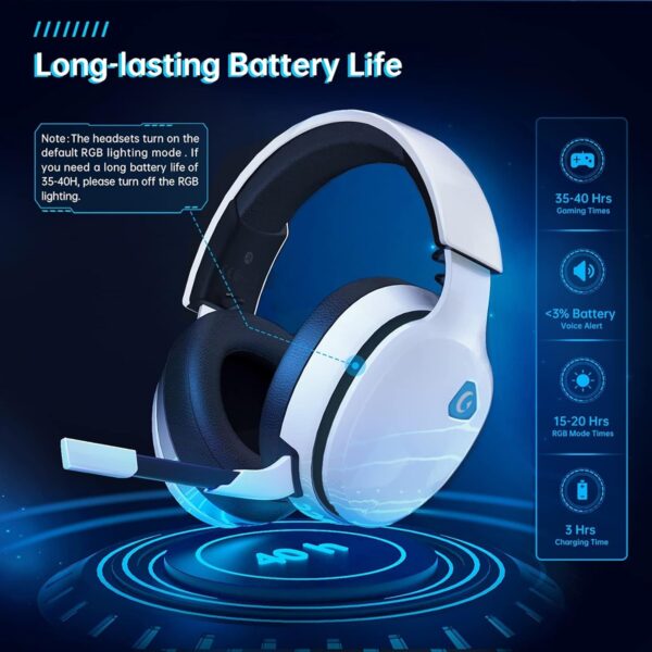 Gvyugke Gaming headset, 2.4GHz Wireless Gaming Headphone for PS4, PS5, PC, Mac, 5.2 Bluetooth Headphone with Detachable Noise Canceling 3D Microphone, 3.5mm Wired Mode for Xbox Series - Image 6