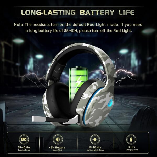 Gvyugke Gaming headset, 2.4GHz Wireless Gaming Headphone for PS4, PS5, PC, Mac, 5.2 Bluetooth Headphone with Detachable Noise Canceling 3D Microphone, 3.5mm Wired Mode for Xbox Series - Image 39