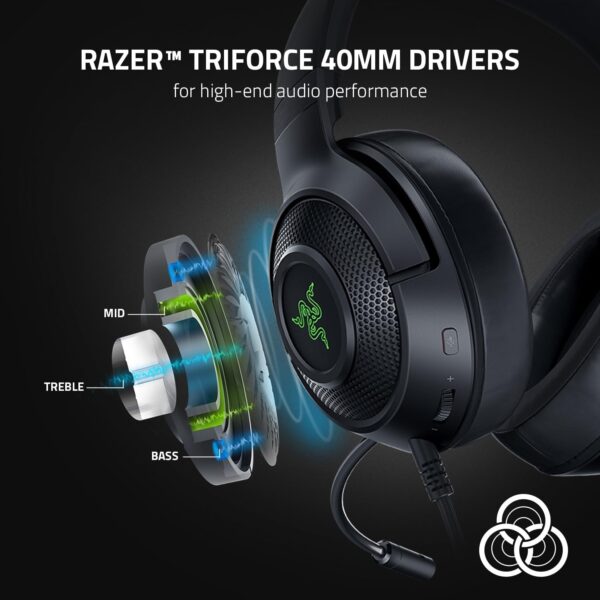 Razer Kraken V3 X USB - Wired USB Gaming Headset (ultra-lightweight at 285g, TriForce 40 mm drivers, HyperClear Cardioid Microphone, 7.1 surround sound, Chroma RGB) Black - Image 4