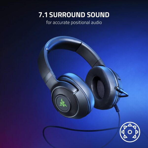 Razer Kraken V3 X USB - Wired USB Gaming Headset (ultra-lightweight at 285g, TriForce 40 mm drivers, HyperClear Cardioid Microphone, 7.1 surround sound, Chroma RGB) Black - Image 7