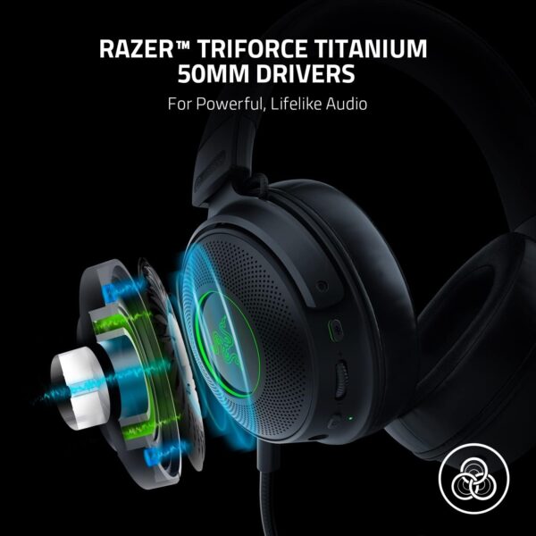 Razer Kraken V3 X USB - Wired USB Gaming Headset (ultra-lightweight at 285g, TriForce 40 mm drivers, HyperClear Cardioid Microphone, 7.1 surround sound, Chroma RGB) Black - Image 47