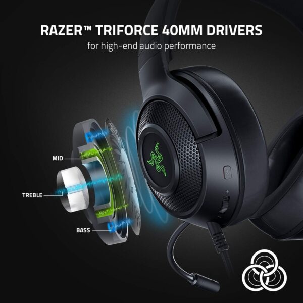 Razer Kraken V3 X USB - Wired USB Gaming Headset (ultra-lightweight at 285g, TriForce 40 mm drivers, HyperClear Cardioid Microphone, 7.1 surround sound, Chroma RGB) Black - Image 84