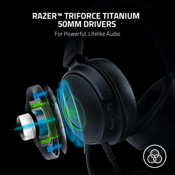 Razer Kraken V3 X USB - Wired USB Gaming Headset (ultra-lightweight at 285g, TriForce 40 mm drivers, HyperClear Cardioid Microphone, 7.1 surround sound, Chroma RGB) Black - Image 152