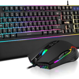 RedThunder K10 Wired Gaming Keyboard and Mouse Combo, UK Layout, True RGB Backlight, Soft Leather Wrist Rest, Mechanical Feel Ergonomic Anti-Ghosting Keyboard + 7D 7200 DPI Mouse for PC, Mac (Black)