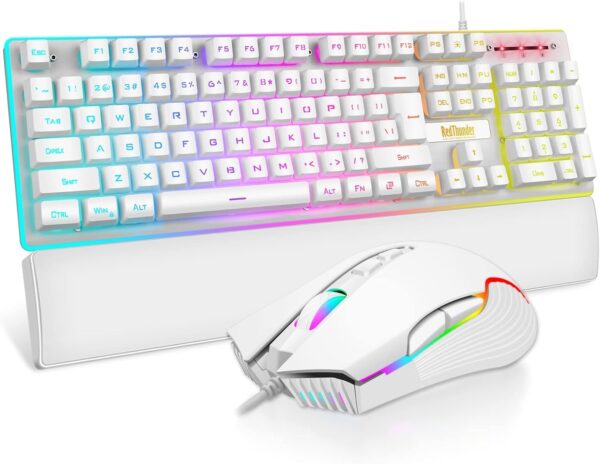 RedThunder K10 Wired Gaming Keyboard and Mouse Combo, UK Layout, True RGB Backlight, Soft Leather Wrist Rest, Mechanical Feel Ergonomic Anti-Ghosting Keyboard + 7D 7200 DPI Mouse for PC, Mac (Black) - Image 8