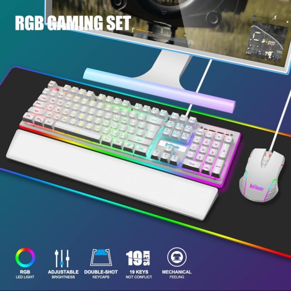 RedThunder K10 Wired Gaming Keyboard and Mouse Combo, UK Layout, True RGB Backlight, Soft Leather Wrist Rest, Mechanical Feel Ergonomic Anti-Ghosting Keyboard + 7D 7200 DPI Mouse for PC, Mac (Black) - Image 9