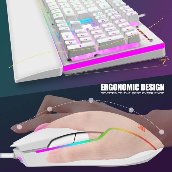 RedThunder K10 Wired Gaming Keyboard and Mouse Combo, UK Layout, True RGB Backlight, Soft Leather Wrist Rest, Mechanical Feel Ergonomic Anti-Ghosting Keyboard + 7D 7200 DPI Mouse for PC, Mac (Black) - Image 12