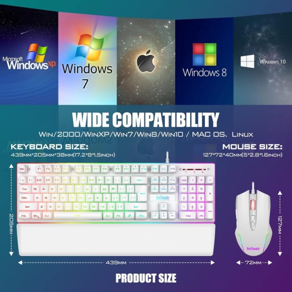 RedThunder K10 Wired Gaming Keyboard and Mouse Combo, UK Layout, True RGB Backlight, Soft Leather Wrist Rest, Mechanical Feel Ergonomic Anti-Ghosting Keyboard + 7D 7200 DPI Mouse for PC, Mac (Black) - Image 14