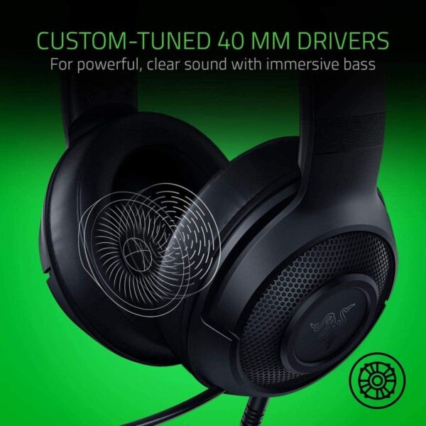Razer Kraken X Lite - Corded Ultralight Gaming-Headset with Surround Sound, Lightweight Aluminum Frame (Bendable Cardioid Microphone, for PC, PS4, PS5, Switch, Xbox X|S, 3,5mm Jack) Black - Image 2