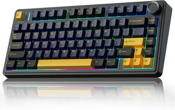AULA F75 75% Wireless Mechanical Keyboard,Gasket Hot Swappable Custom Keyboard,Pre-lubed Greywood Switches RGB Backlit Gaming Keyboard,2.4GHz/Type-C/BT5.0 Keyboard (Cool Black)