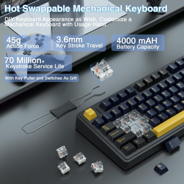 AULA F75 75% Wireless Mechanical Keyboard,Gasket Hot Swappable Custom Keyboard,Pre-lubed Greywood Switches RGB Backlit Gaming Keyboard,2.4GHz/Type-C/BT5.0 Keyboard (Cool Black) - Image 4