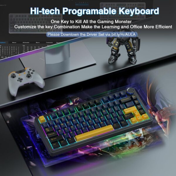 AULA F75 75% Wireless Mechanical Keyboard,Gasket Hot Swappable Custom Keyboard,Pre-lubed Greywood Switches RGB Backlit Gaming Keyboard,2.4GHz/Type-C/BT5.0 Keyboard (Cool Black) - Image 5