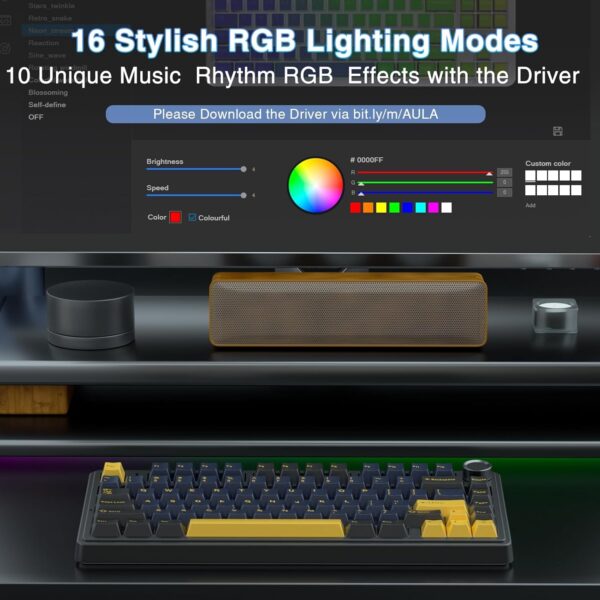 AULA F75 75% Wireless Mechanical Keyboard,Gasket Hot Swappable Custom Keyboard,Pre-lubed Greywood Switches RGB Backlit Gaming Keyboard,2.4GHz/Type-C/BT5.0 Keyboard (Cool Black) - Image 6