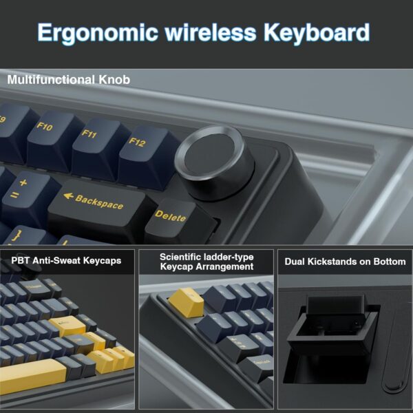 AULA F75 75% Wireless Mechanical Keyboard,Gasket Hot Swappable Custom Keyboard,Pre-lubed Greywood Switches RGB Backlit Gaming Keyboard,2.4GHz/Type-C/BT5.0 Keyboard (Cool Black) - Image 7